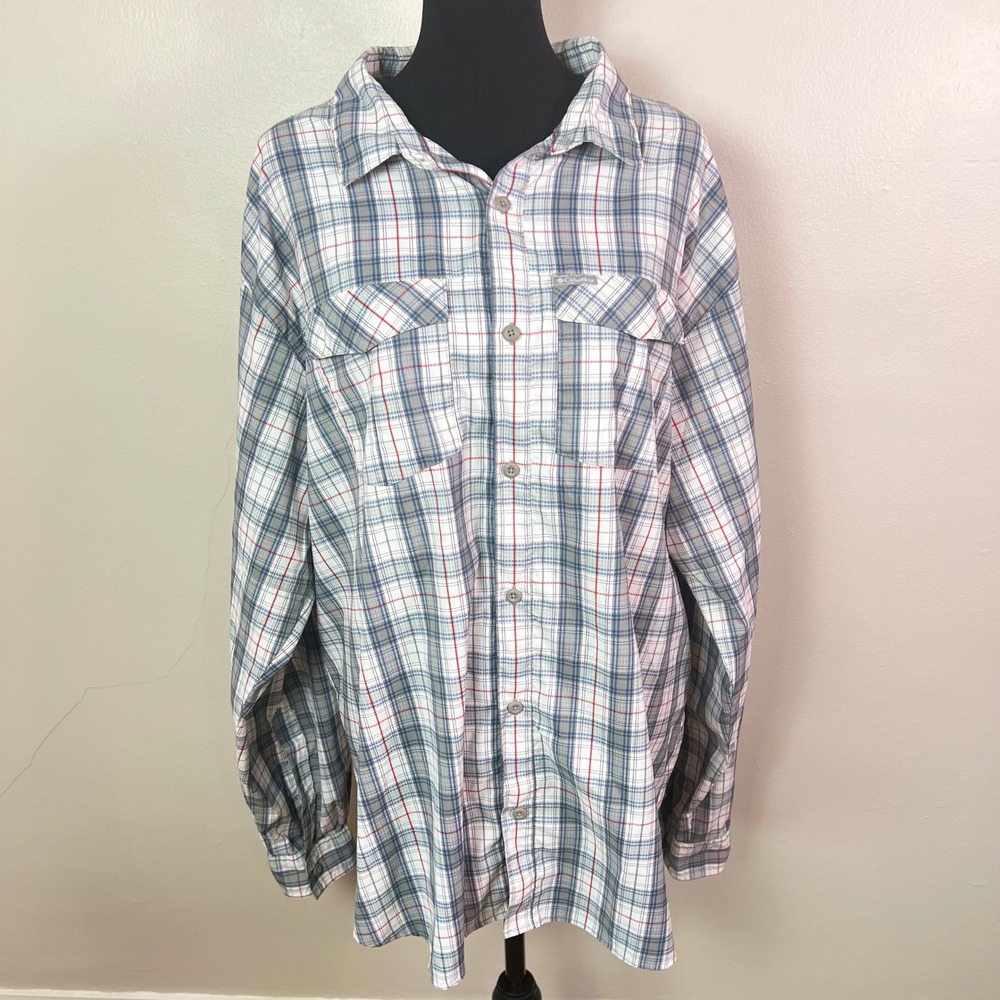 Columbia PFG Fishing Shirt XXL Grey Plaid Vented Long Sleeve Gorpcore Adventure